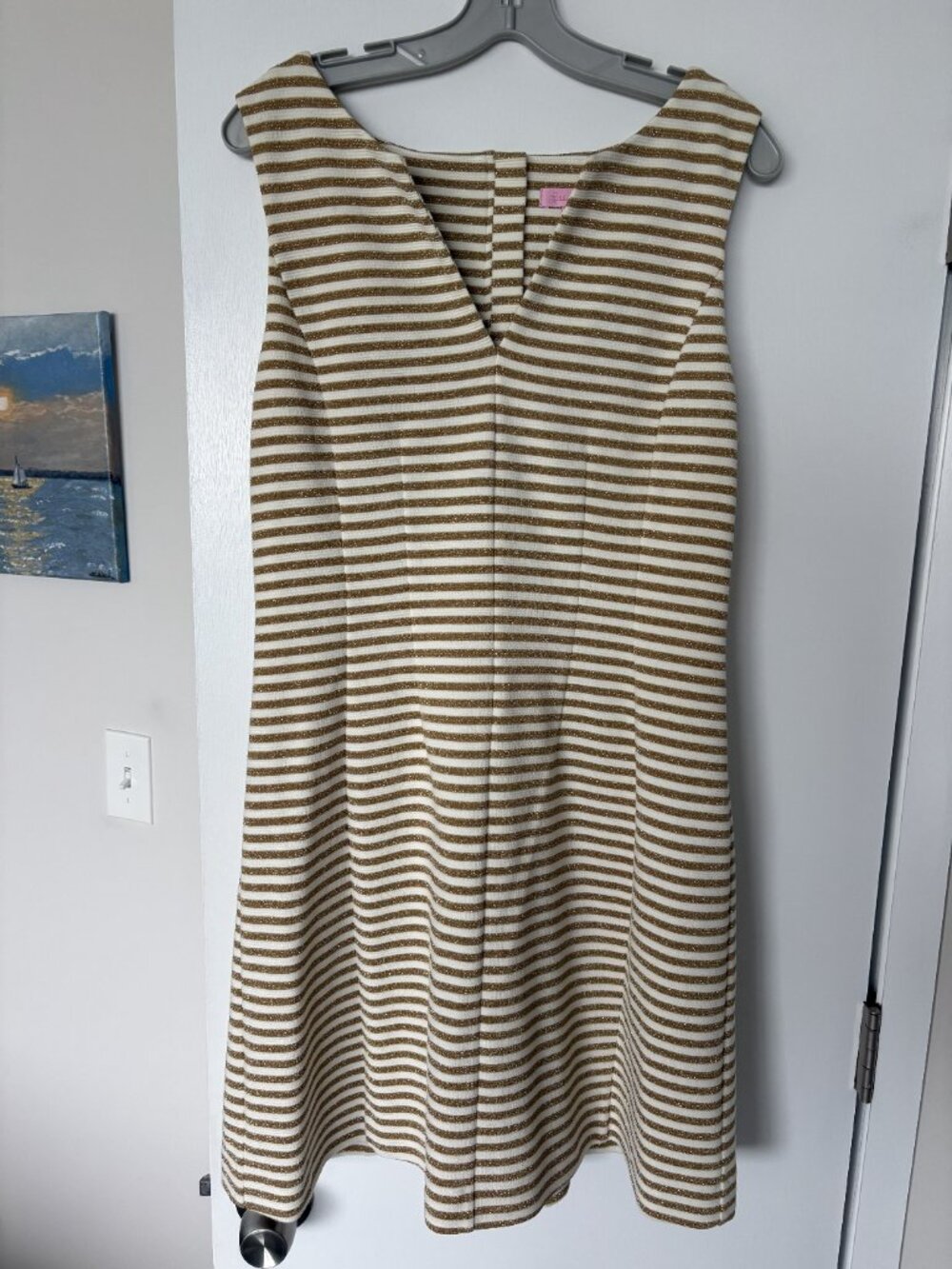Lilly Pulitzer Brielle Gold Sparkle White Striped Midi Sleeveless Dress